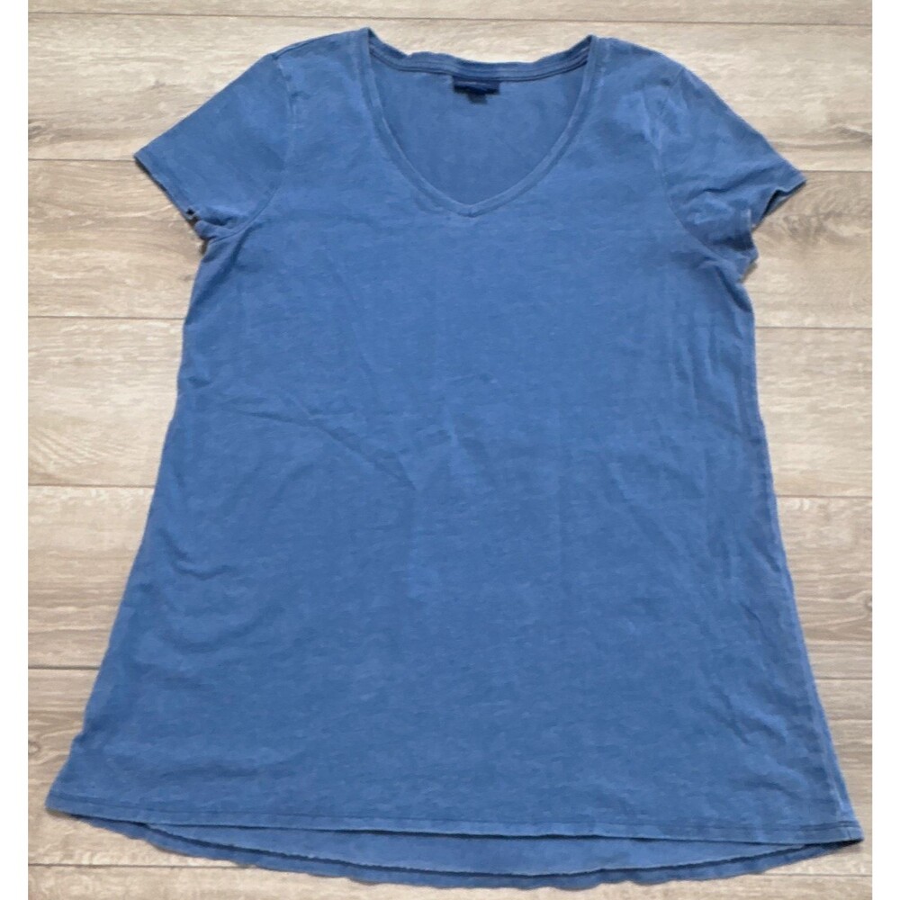 J. Jill pure jill Indigo Washed Blue SS V Neck Tunic 100% Cotton Women's Small